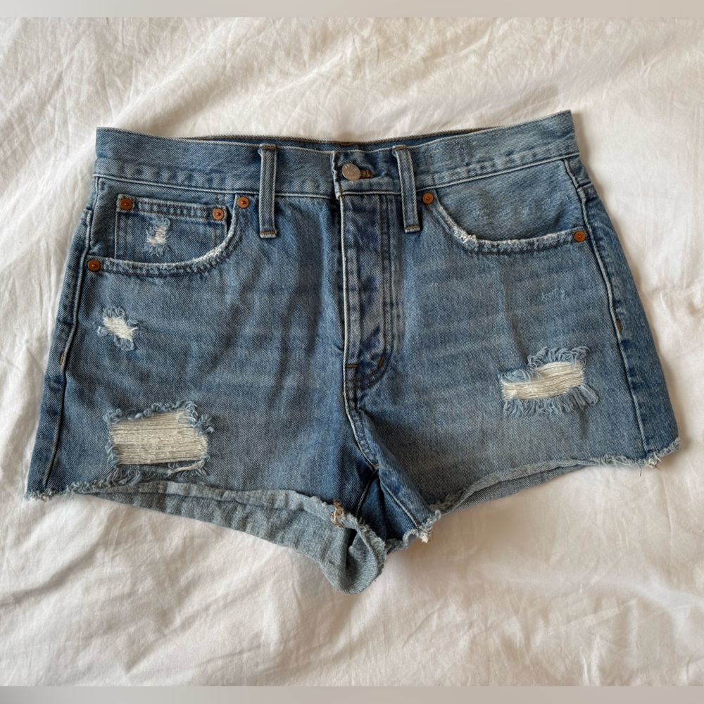 Madewell Relaxed Denim Blue Women's Distressed Shorts